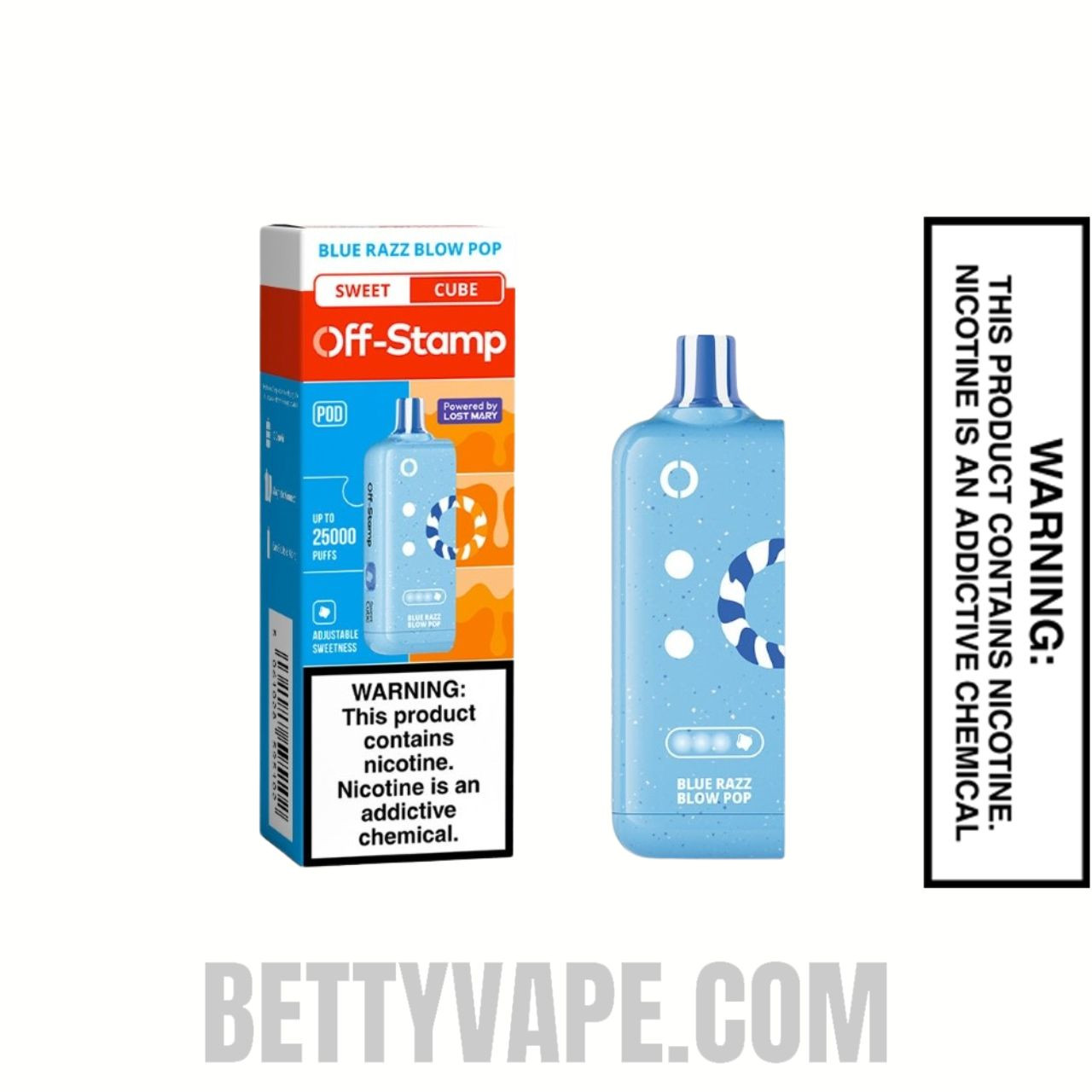 Blue Razz Blow Pop Off Stamp Sweet Cube 25K Disposable Pod With Package Box