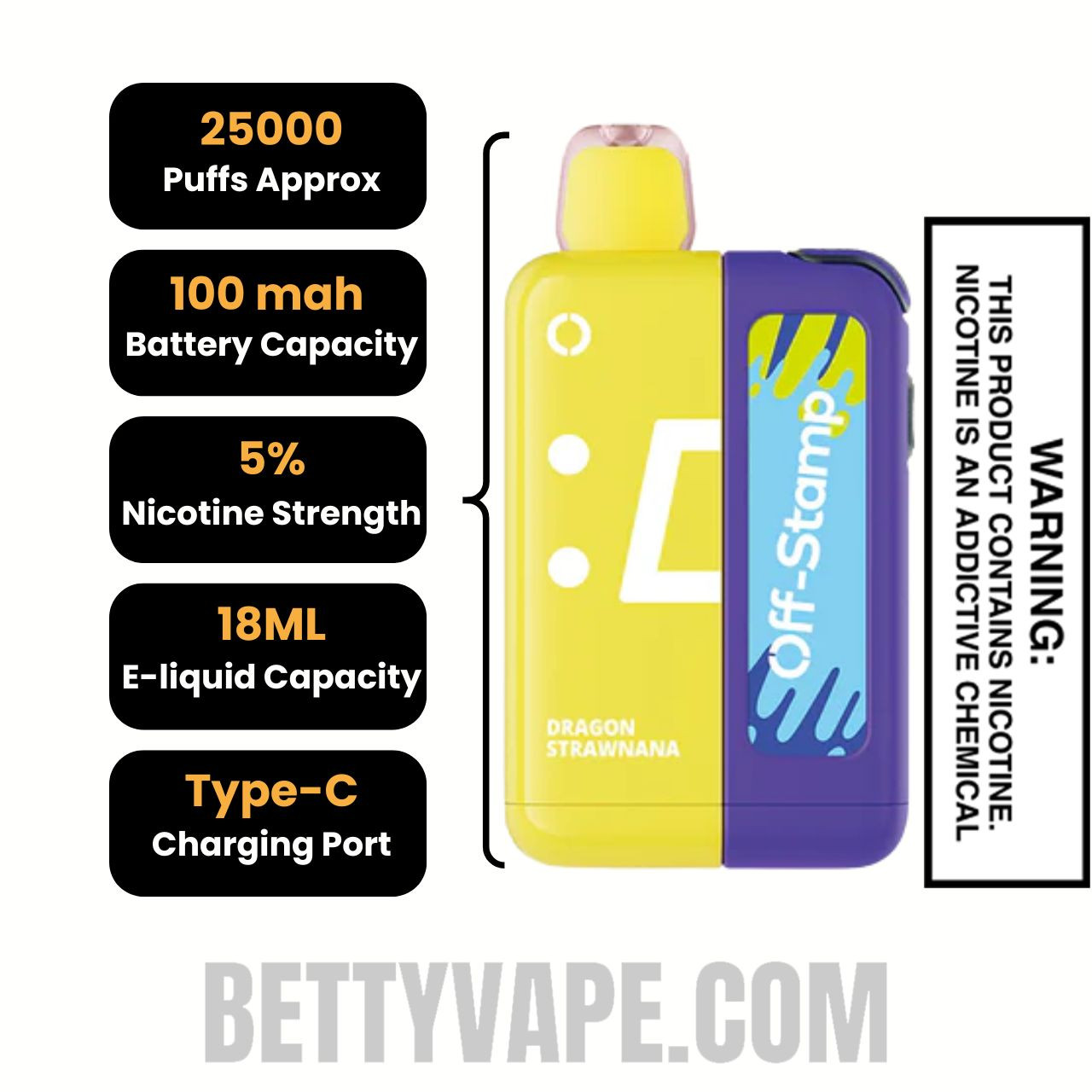 Dragon Strawnana Off Stamp X CUBE 25K Vape Kit Specifications