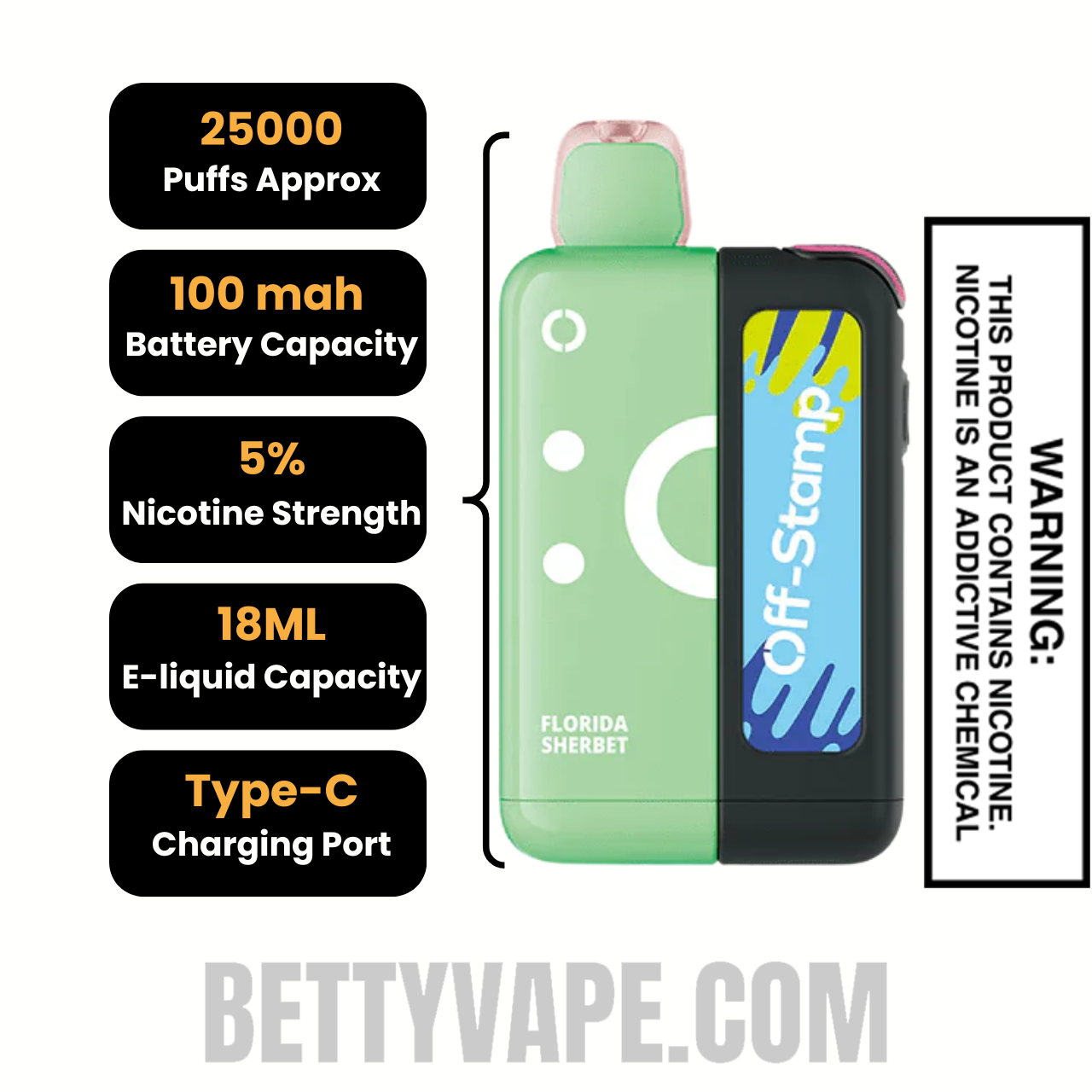 Florida Sherbet Off Stamp X CUBE 25K Vape Kit Specifications