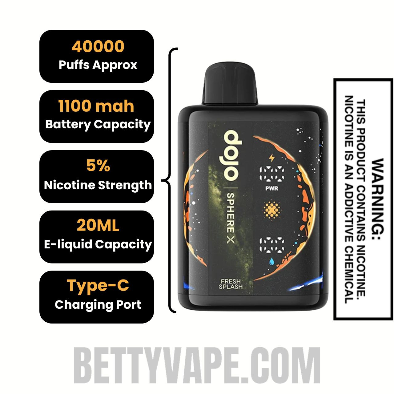 Fresh Splash Dojo Sphere X 40K Disposable Vape  Specifications