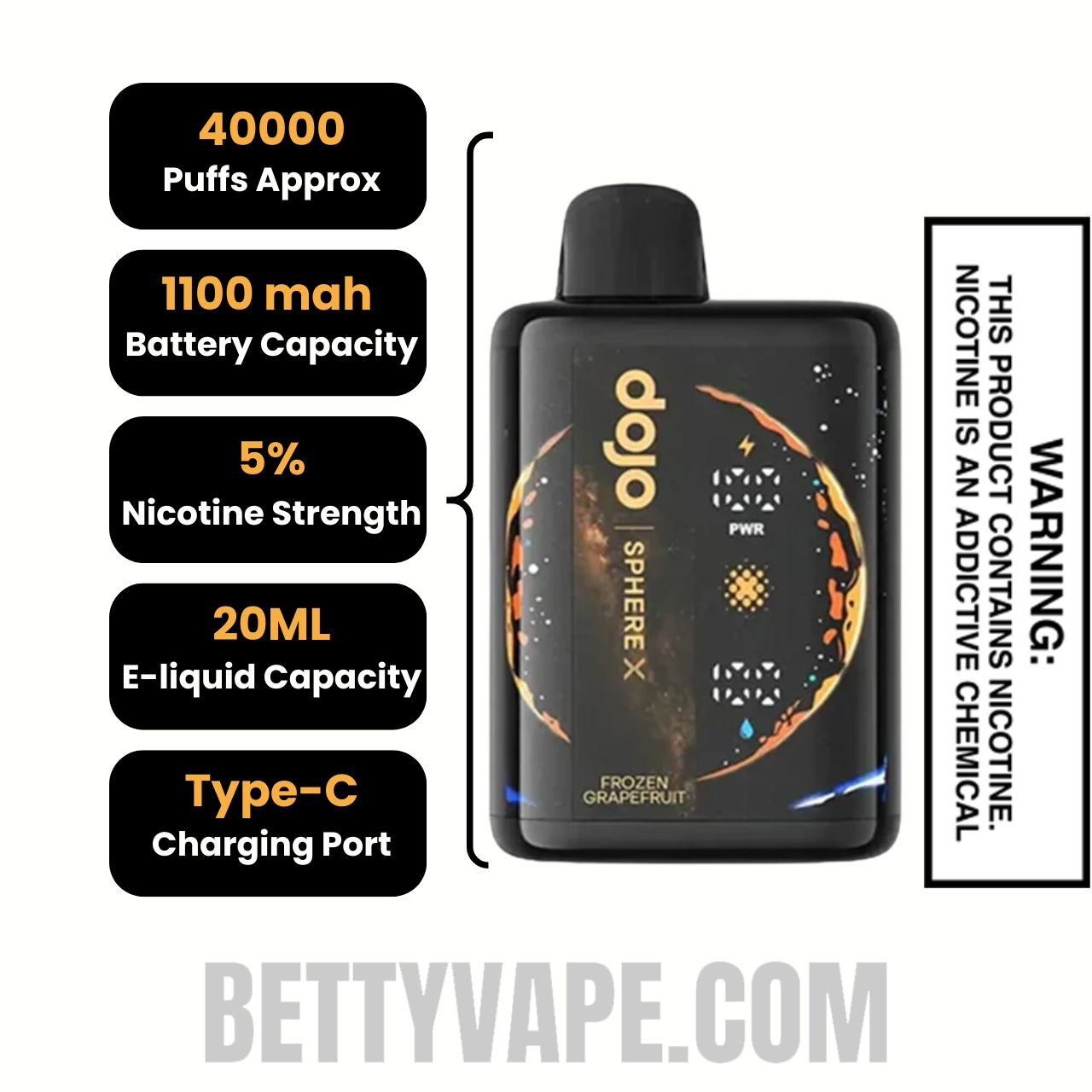 Frozen Grapefruit Dojo Sphere X 40K Disposable Vape Specifications