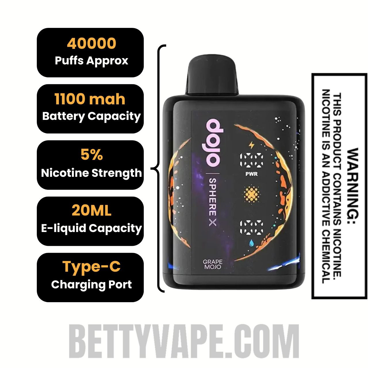 Grape Mojo Dojo Sphere X 40K Disposable Vape  Specifications