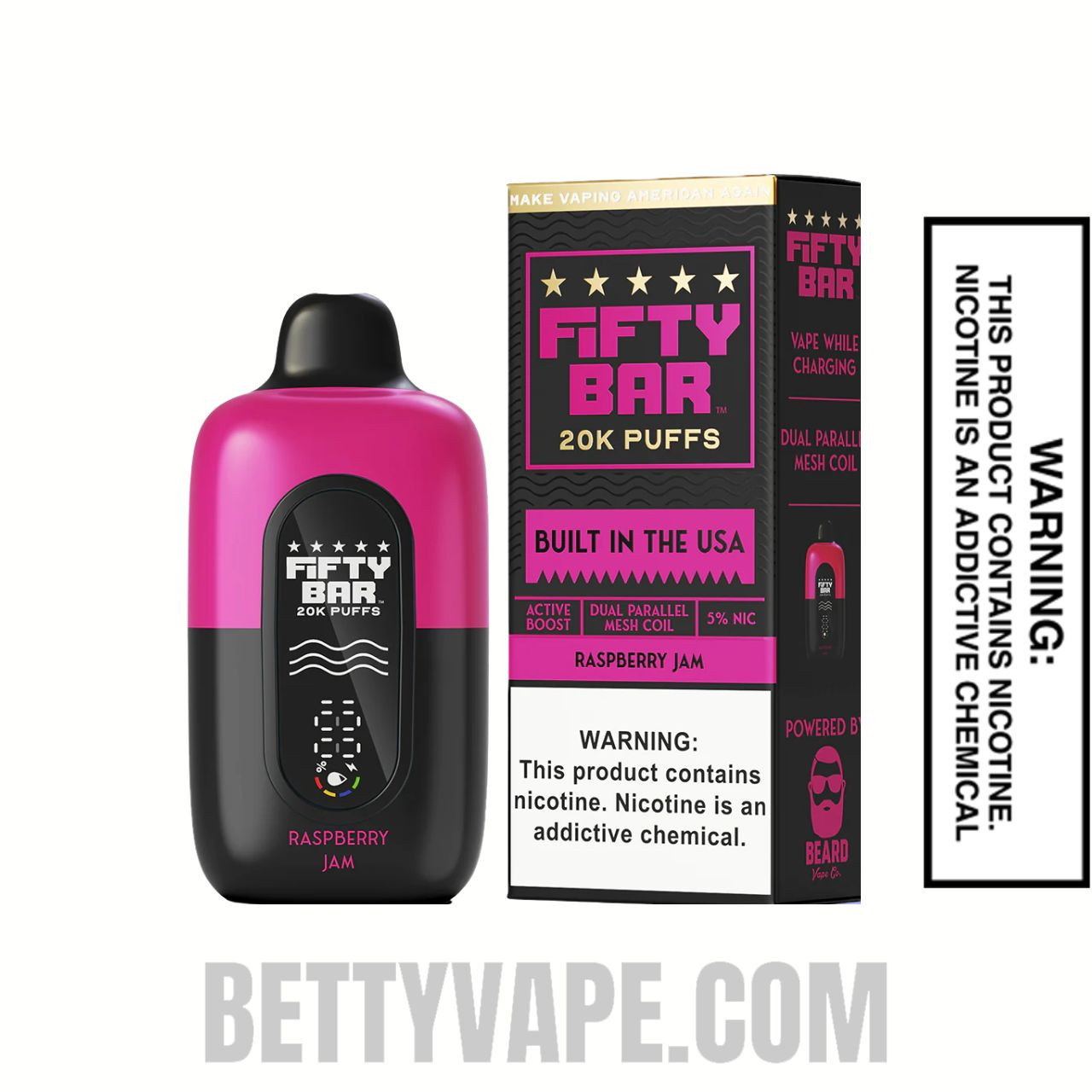Raspberry Jam Fifty Bar 20k Disposable Vape With Package Box