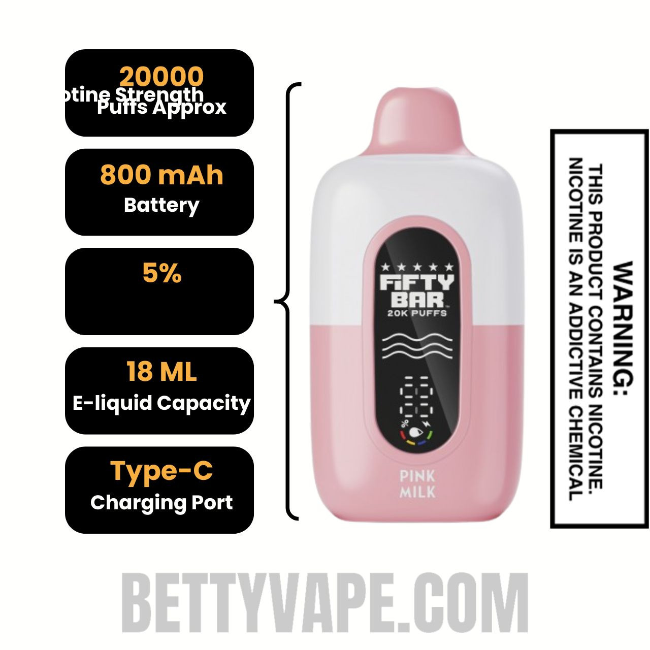 Pink Milk Hidden Hills X Fifty Bar 20k Disposable Vape Specifications