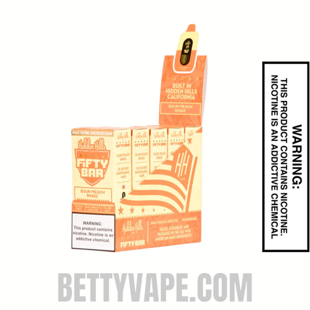Sour Peach Ringz Hidden Hills X Fifty Bar 20k Disposable Vape With Bundle Pack