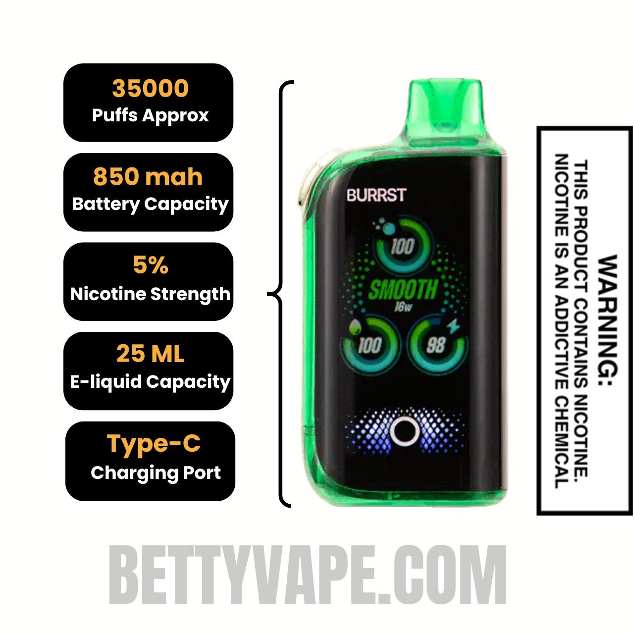 Lime Sparkle Fasta Burrst 35000 (Fizz Series) Vape Specifications
