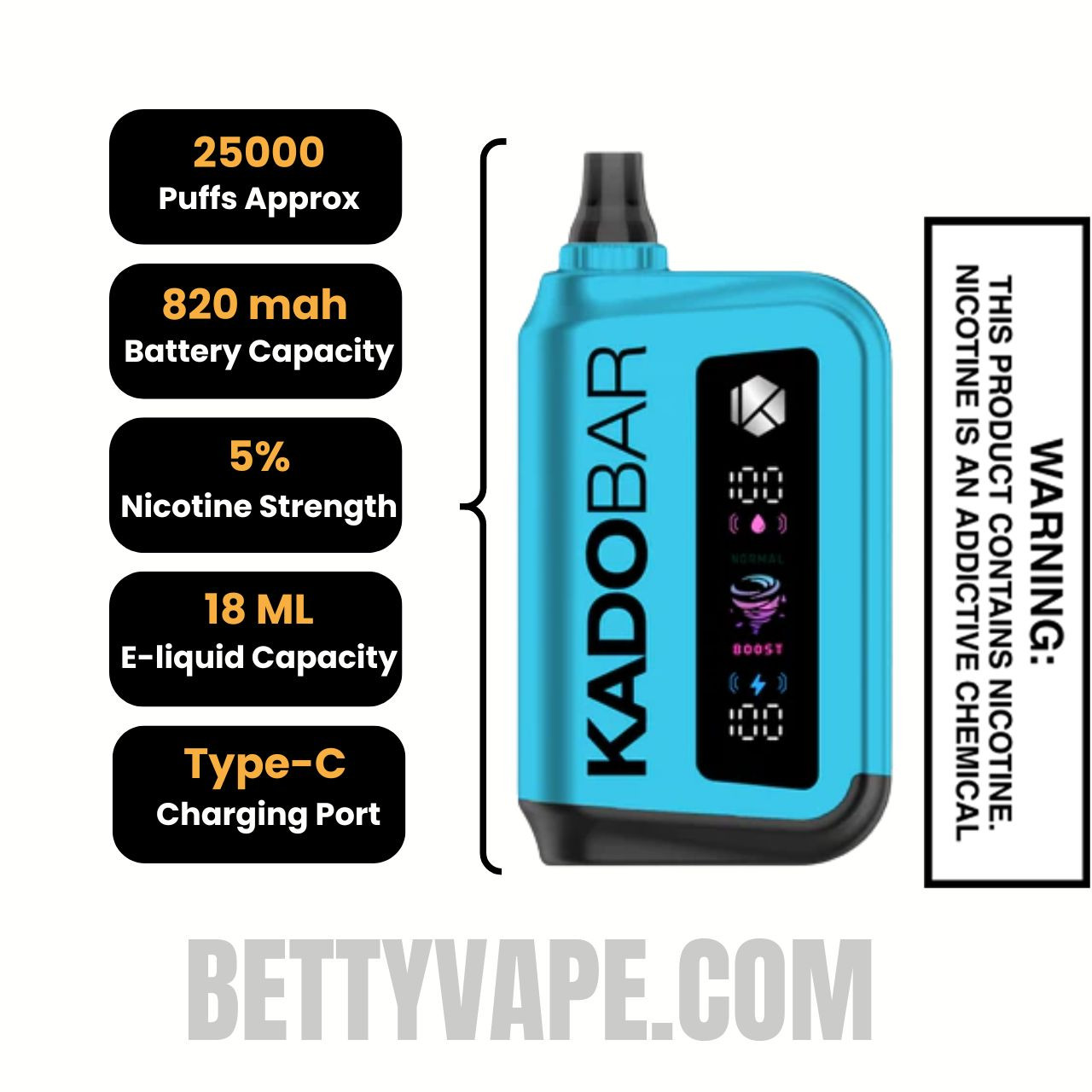 Blue Razz Ice Kado Bar Rizz 25000 Disposable Vape Specifications