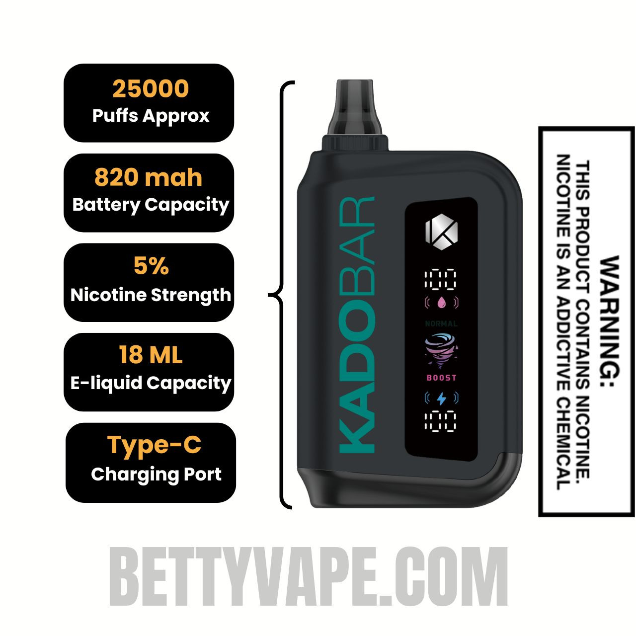 Menthol Tobacco Kado Bar Rizz 25000 Disposable Vape Specifications