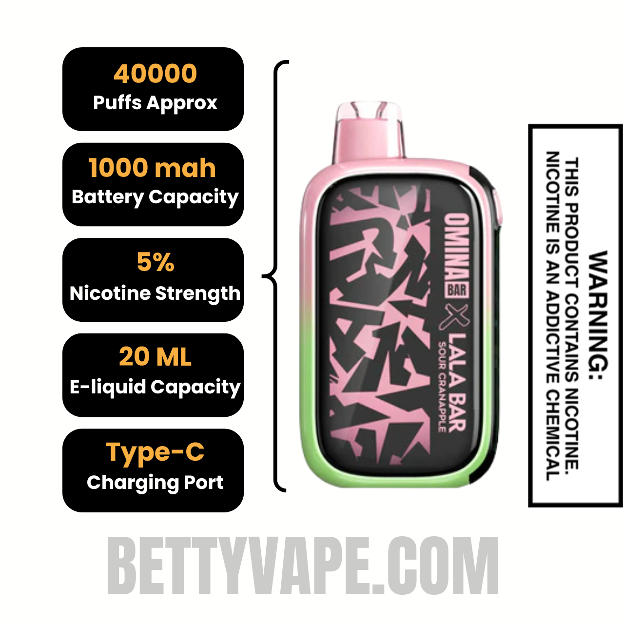 Sour Cranapple OMINA BAR X LALA BAR 40K Disposable Vape Specification