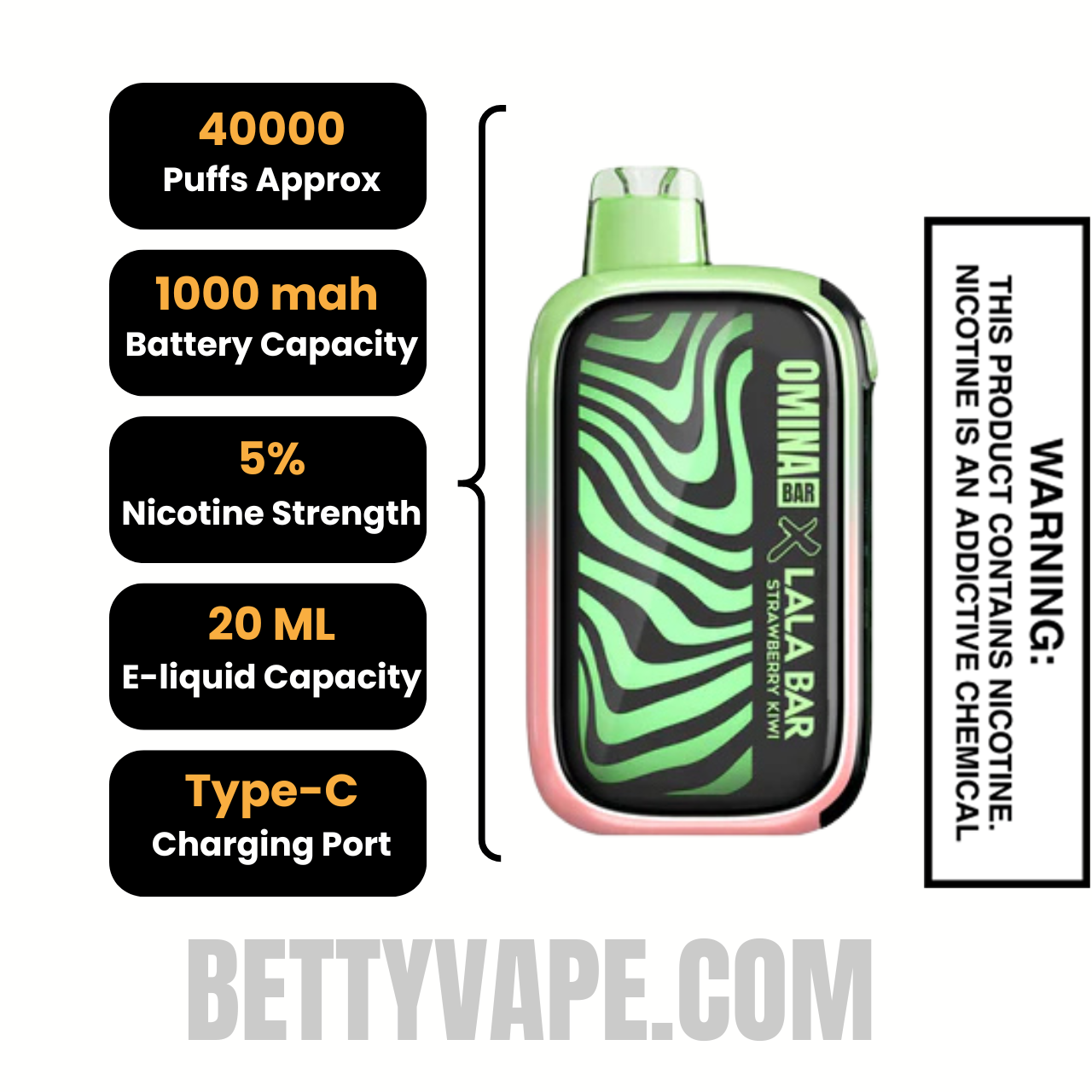 Strawberry Kiwi OMINA BAR X LALA BAR 40K Disposable Vape Specification