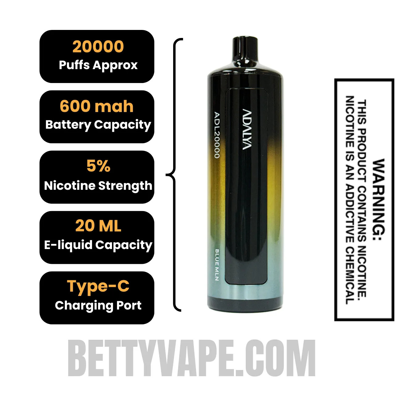 Blue MLN ADL20000 Disposable Vape Specification