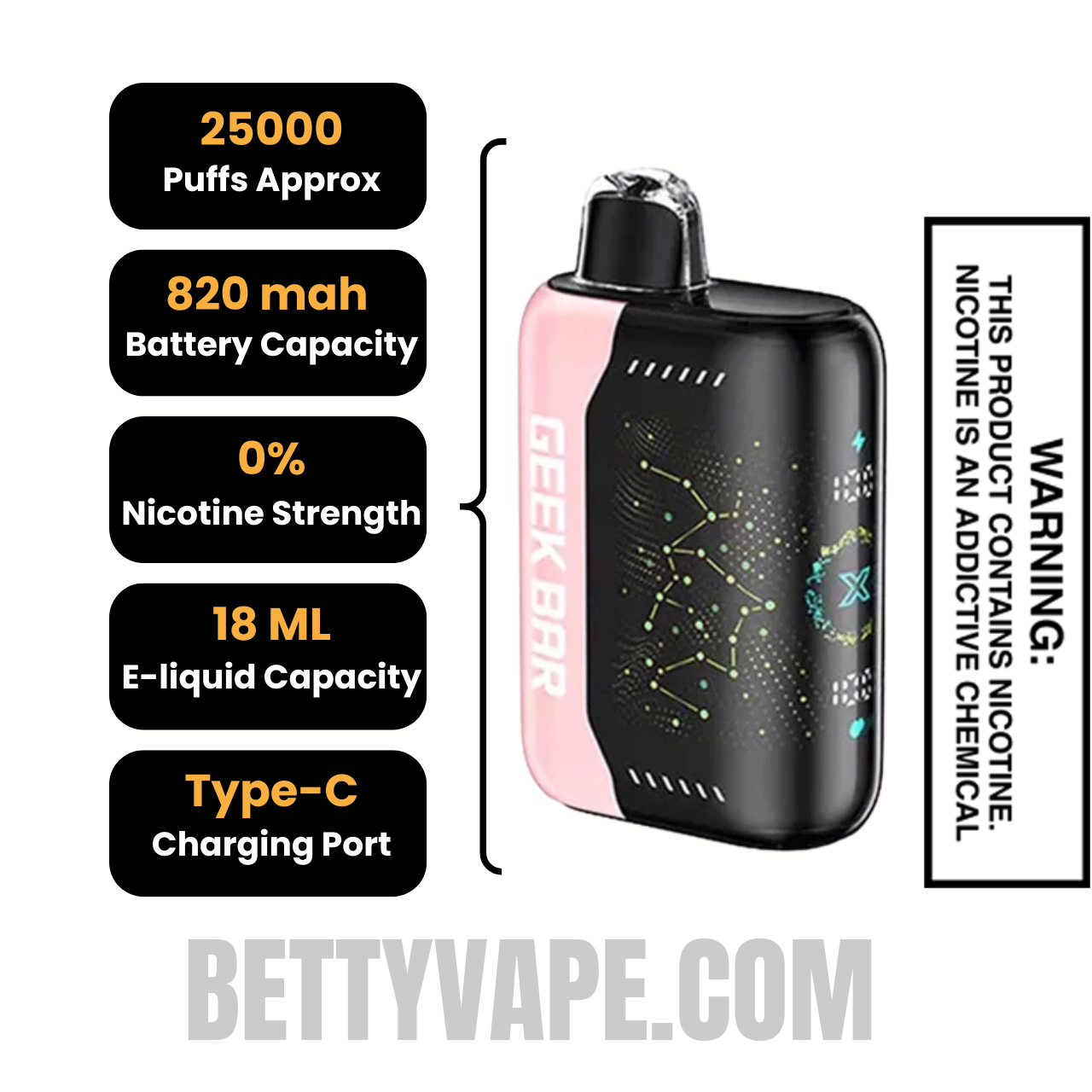 Strawberry B-Pop Geek Bar Pulse X Zero Nicotine Disposable Vape Specification