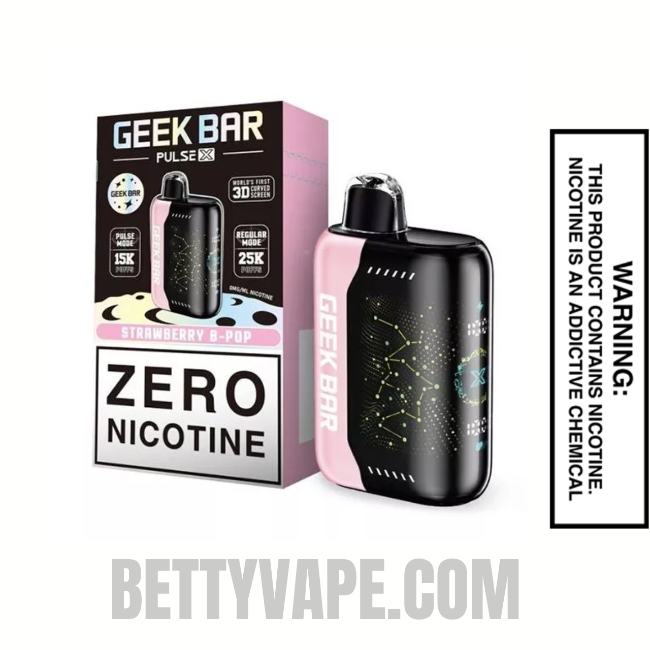 Strawberry B-Pop Geek Bar Pulse X Zero Nicotine Disposable Vape With Package Box