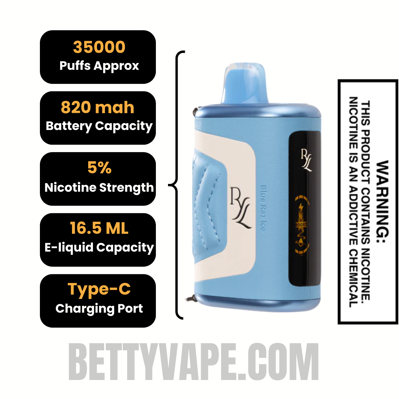 Blue Raz Ice RAZ RYL Classic 35K Disposable Vape Specification