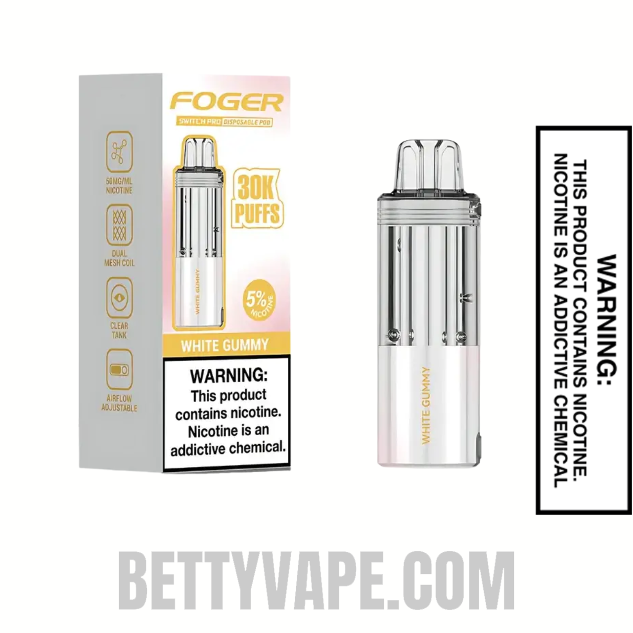 White Gummy Foger Switch Pro 30K Disposable Pod With Package Box