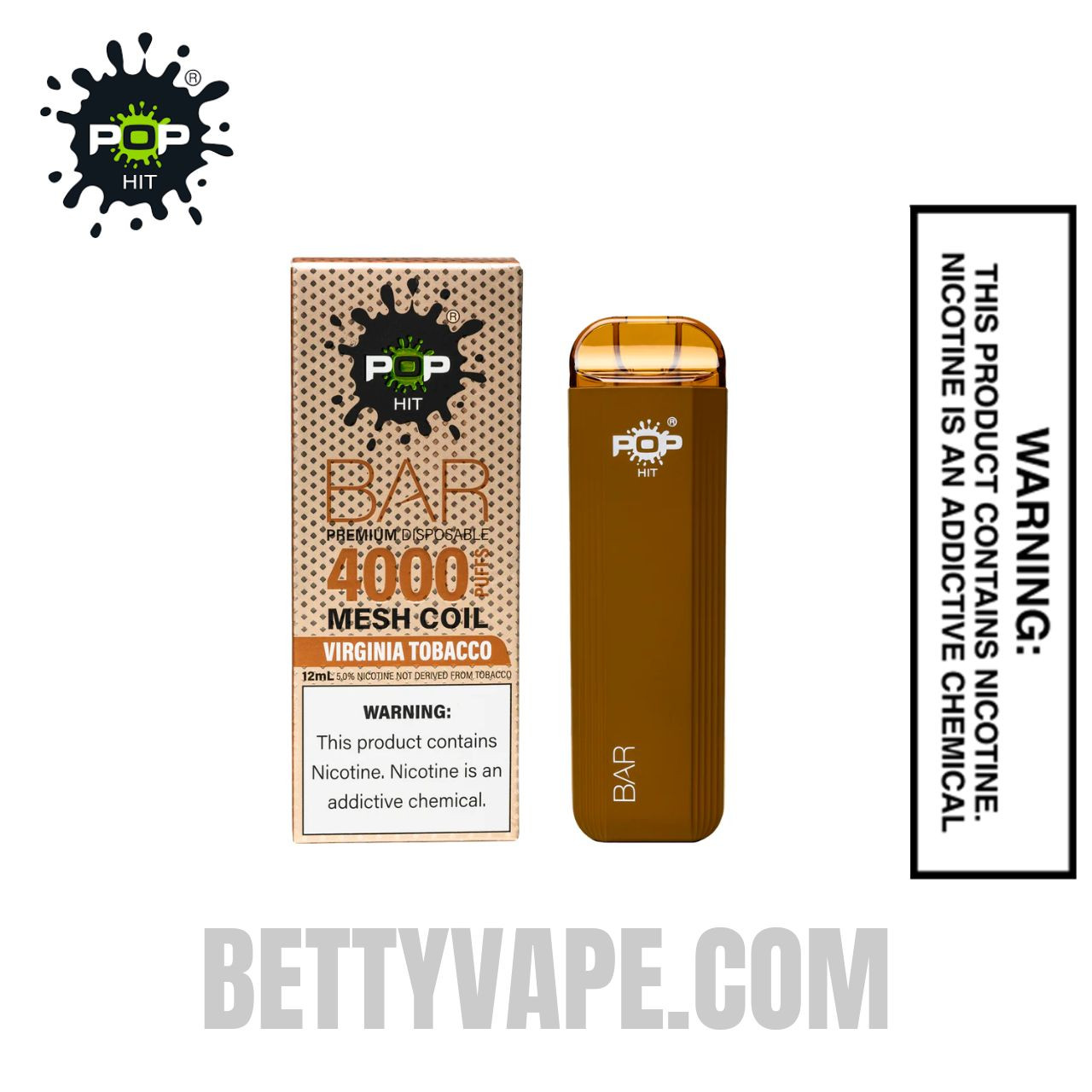 Virginia Tobacco Pop HIT Bar 4000 Puffs Disposable Vape Virginia Tobacco Pop HIT Bar 4000 Puffs Disposable Vape