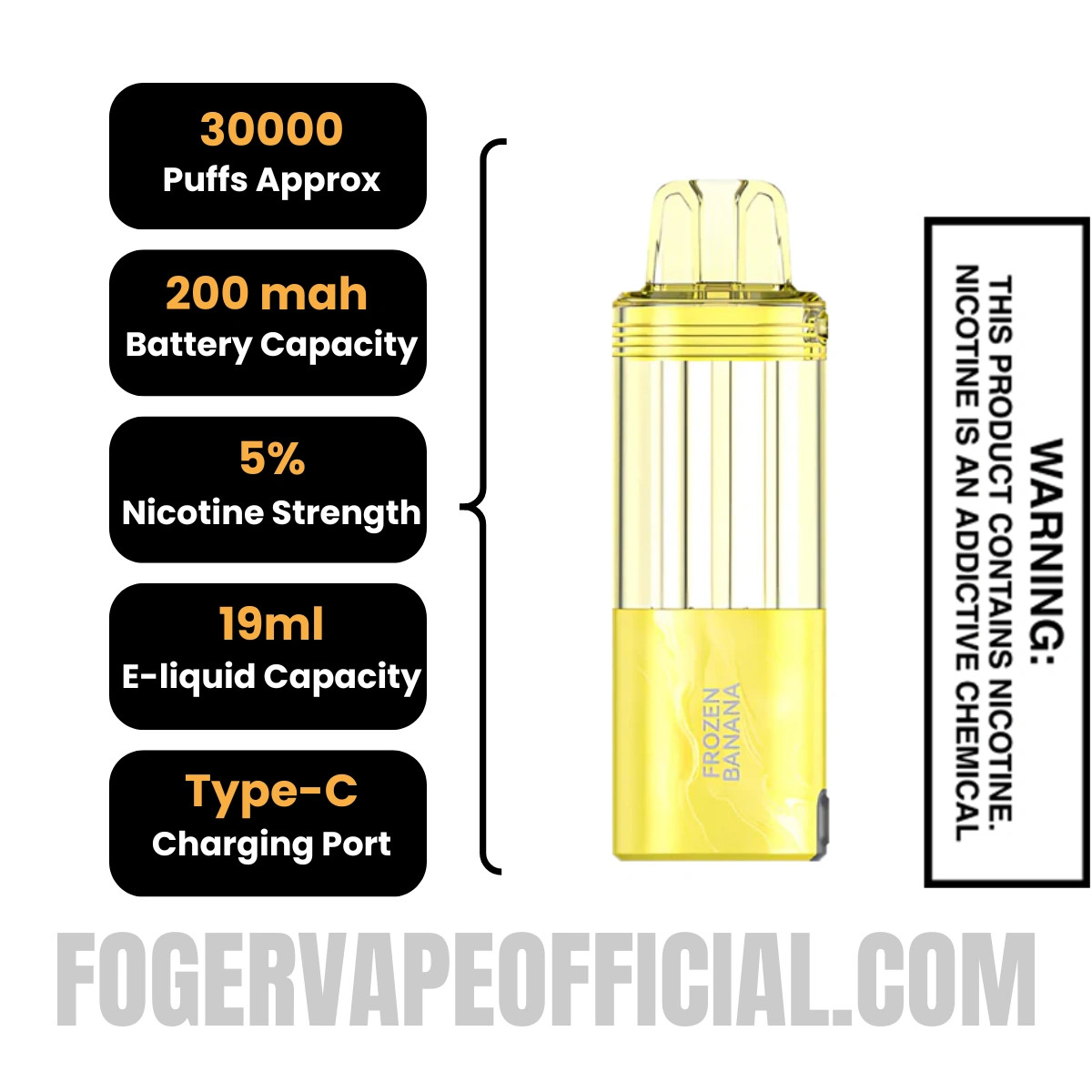 Frozen Banana Foger Switch Pro 30K Disposable Pod Specifications