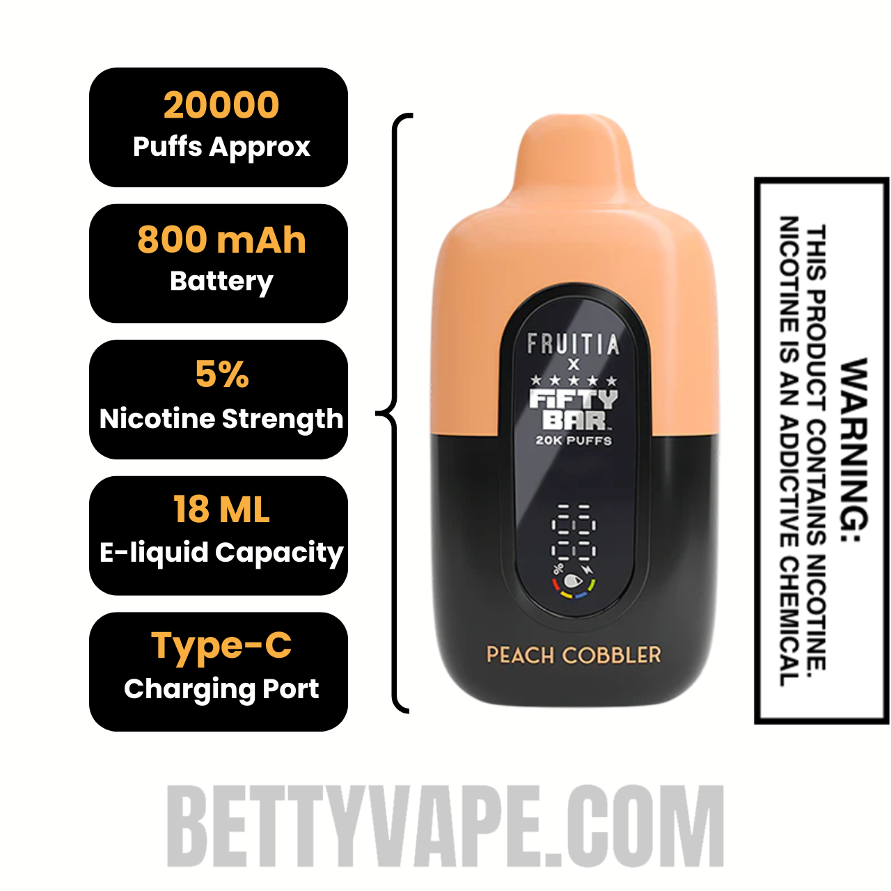 Peach Cobbler Fifty Bar 20K Disposable Vape specifications