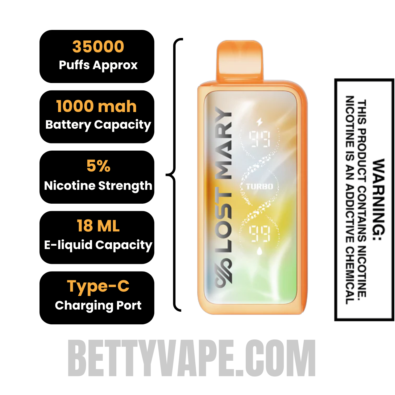 Rocket Freeze Lost Mary MT35000 Turbo Disposable Vape specifications