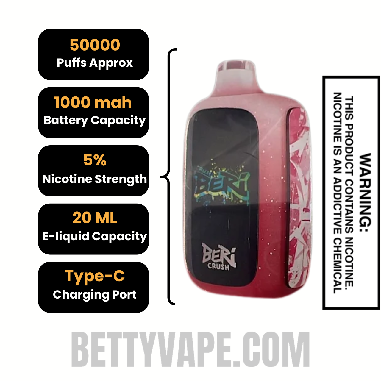 Juicy Peach Beri Crush 50K Disposable Vape Specifications