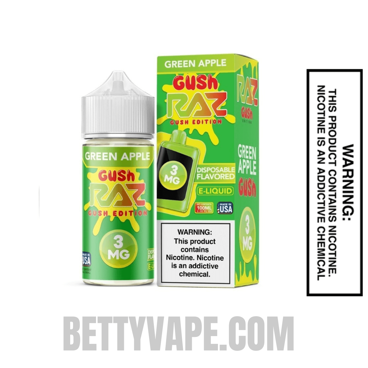 Green Apple Gush RAZ Vape Juice 100 ML with package box