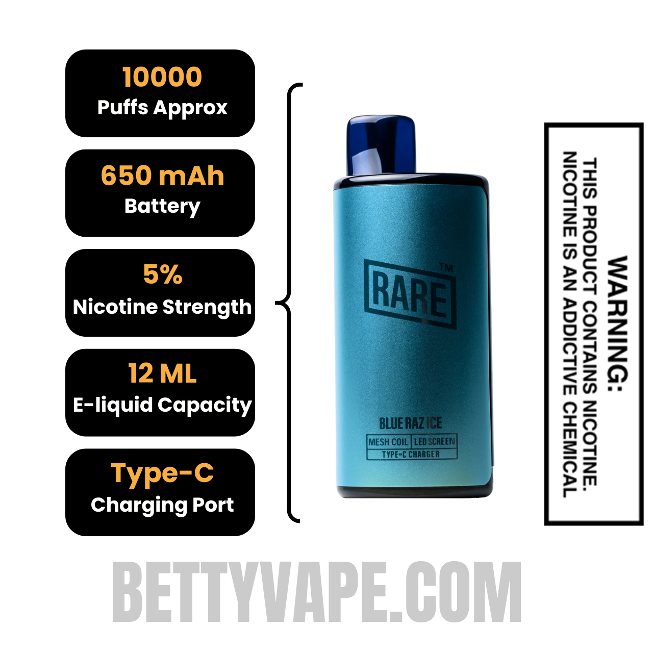 Blue Raz Ice Rare Palm 10000 Disposable Vape specifications