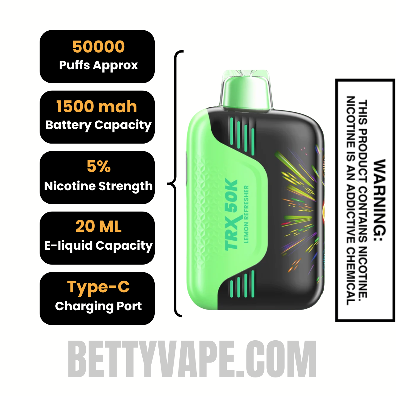 Lemon Refresher VIHO TRX 50K Disposable Vape Specifications