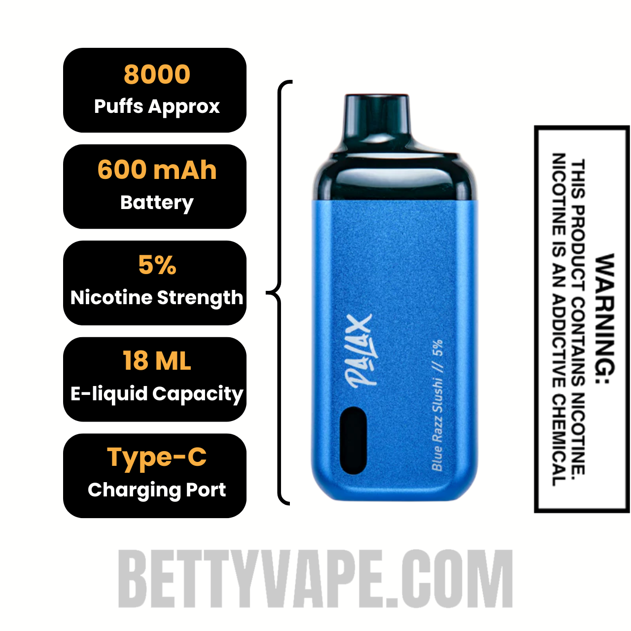 Blue Razz Slushi Palax KC8000 Disposable Vape Specifications