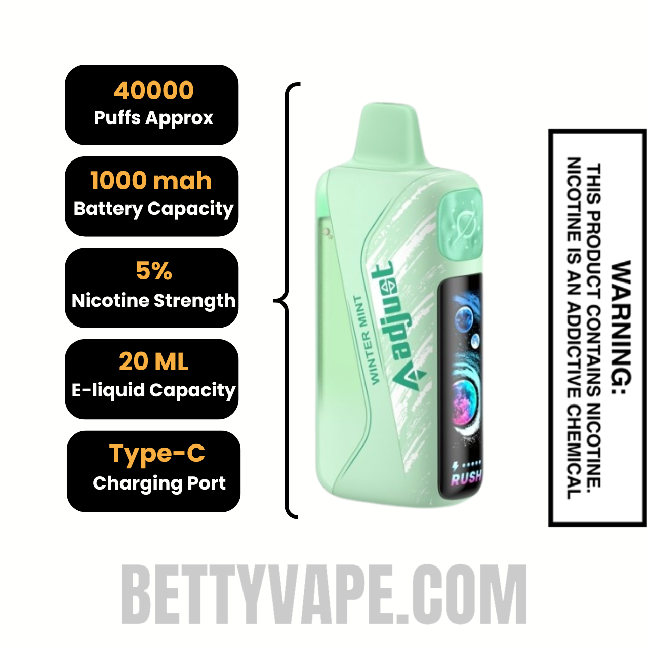 Winter Mint Adjust MyRusher 40K Disposable Vape Specifications