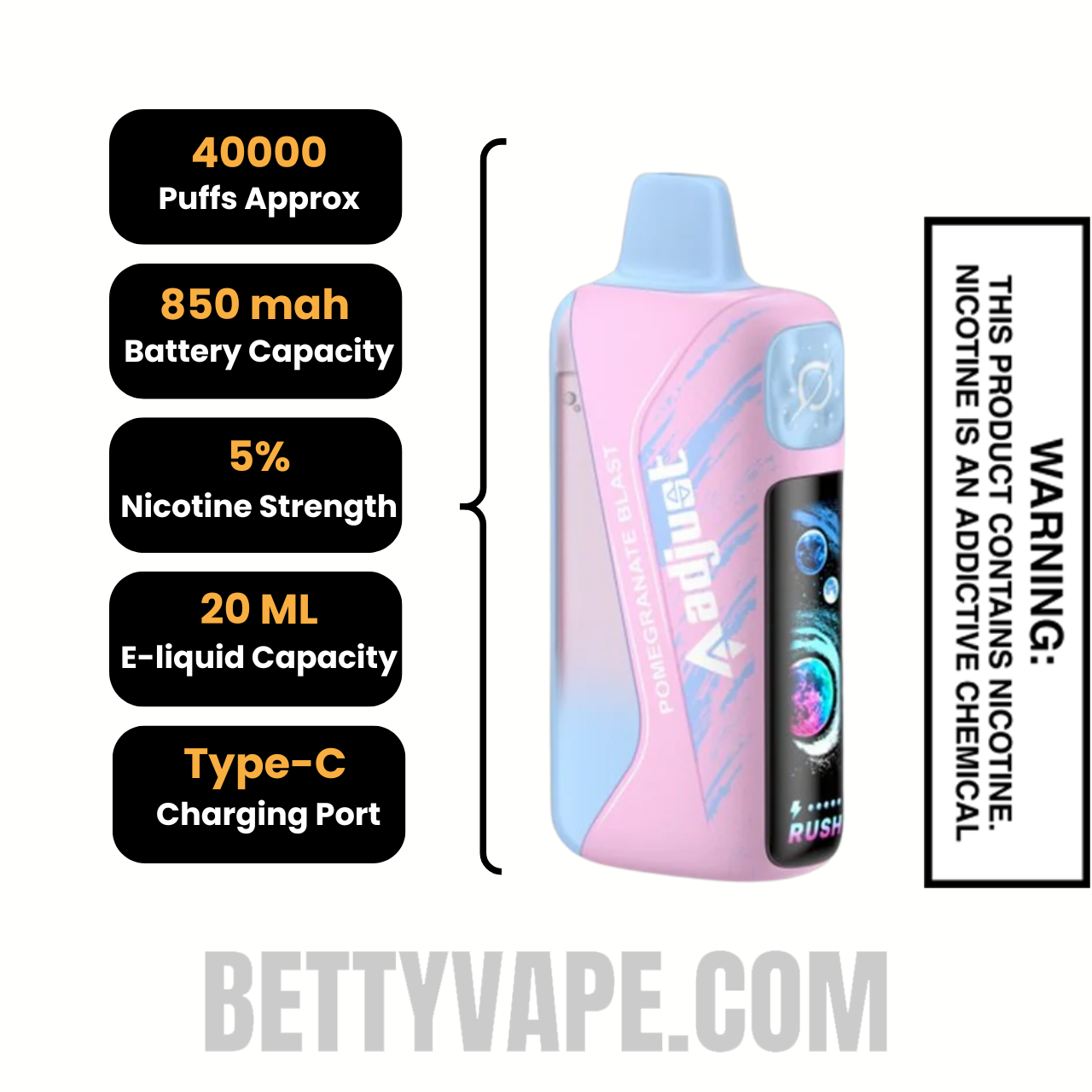 Pomegranate Blast Adjust MyRusher 40K Disposable Vape Specifications