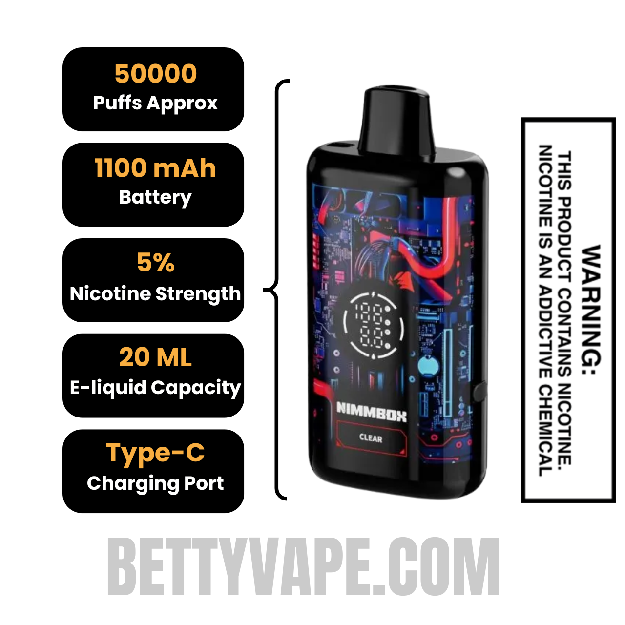 Clear Nimmbox MECHA 50K Disposable Vape Specifications