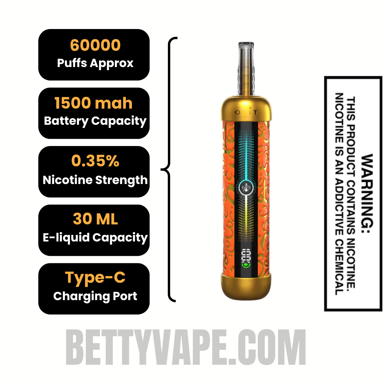 Sweet Passionfruit OLIT Hookalit Pro 60K Disposable Vape Specifications