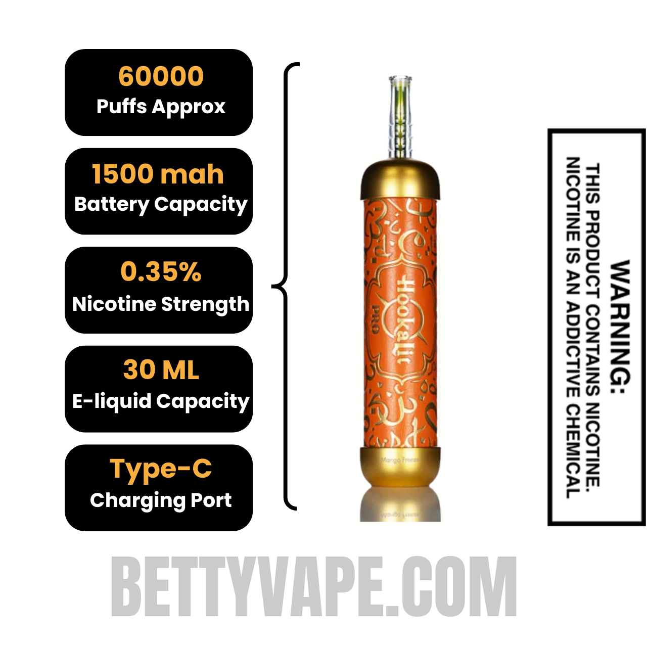Mango Freeze OLIT Hookalit Pro 60K Disposable Vape Specifications