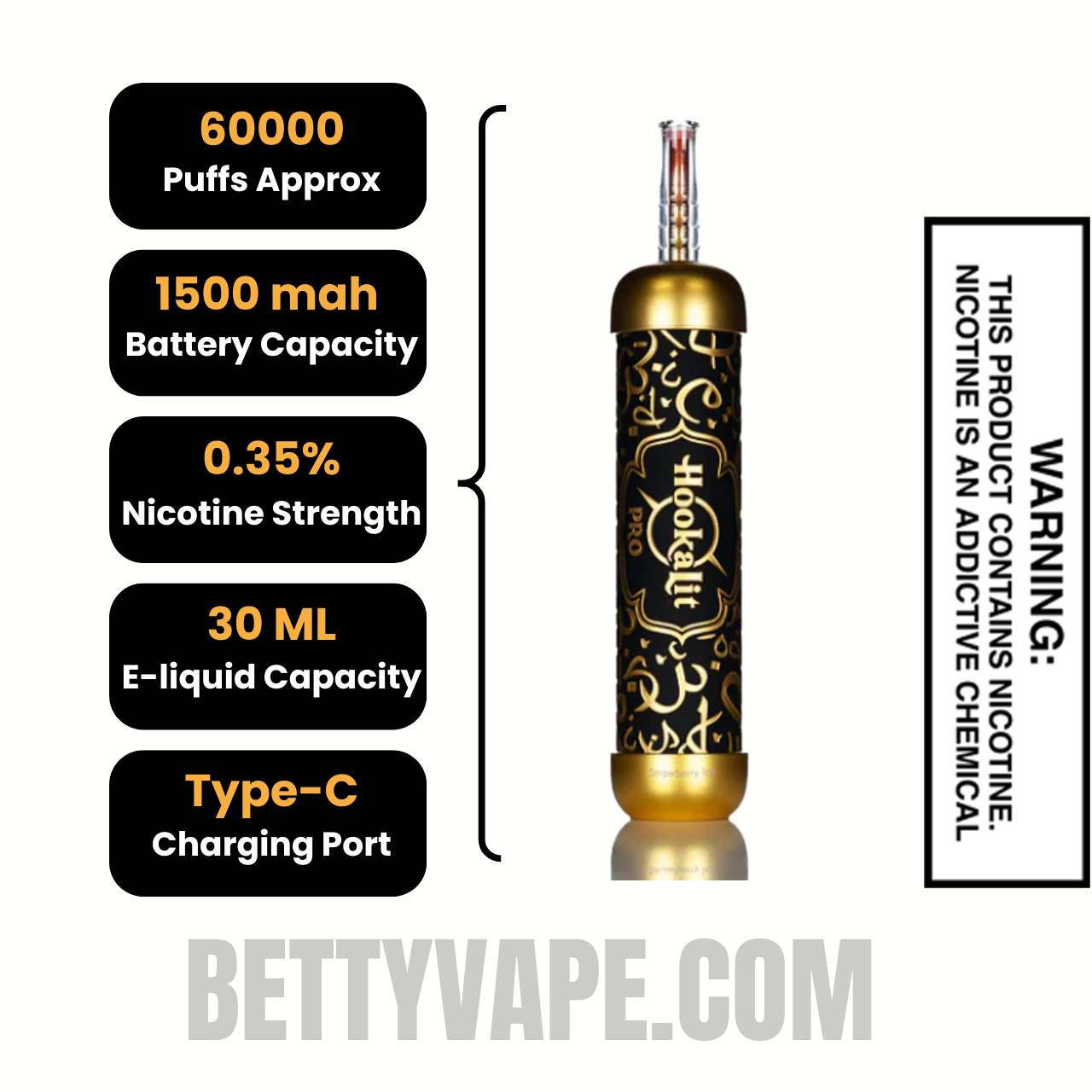 Strawberry Ice OLIT Hookalit Pro 60K Disposable Vape Specifications