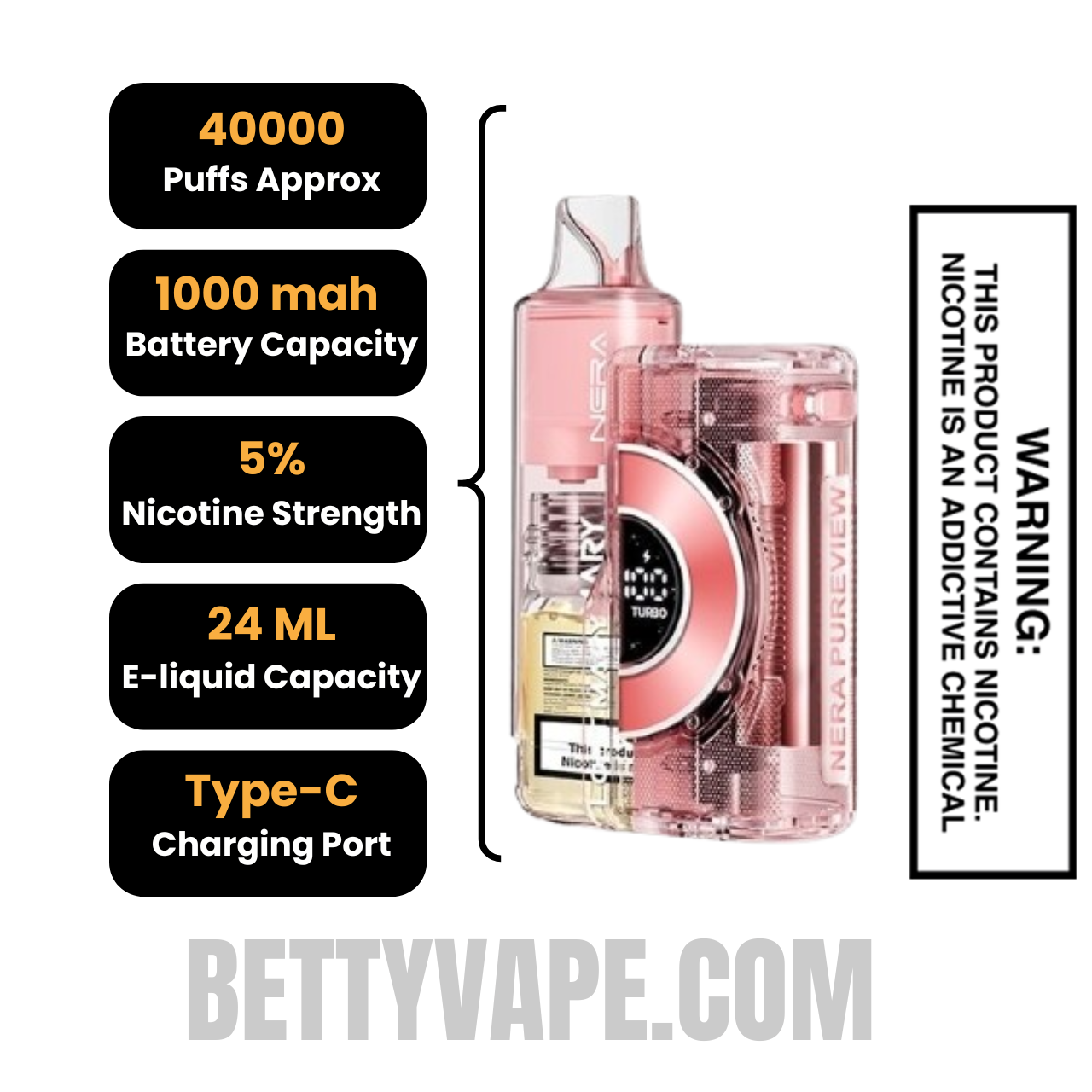 Watermelon Ice Lost Mary Nera Pureview 40K Vape Kit with specifications