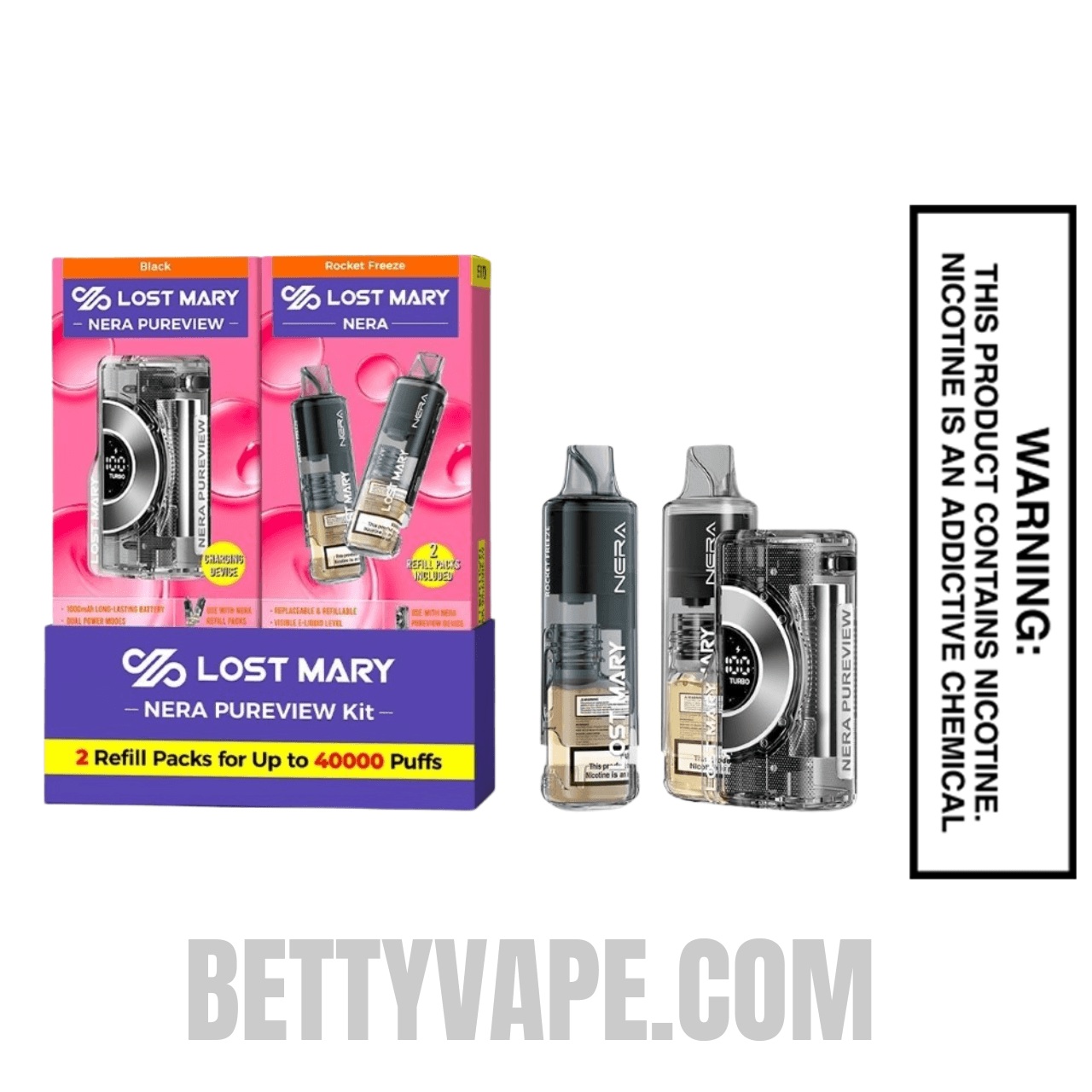 Rocket Freeze Lost Mary Nera Pureview 40K Vape Kit with package box