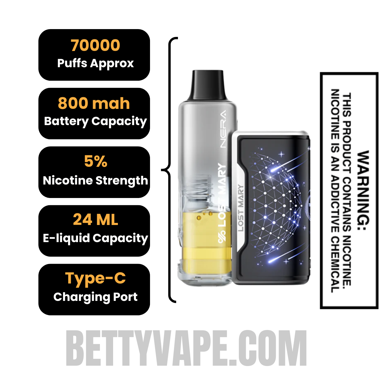 Scary Berry Lost Mary Nera Fullview 70K Disposable Kit Specifications