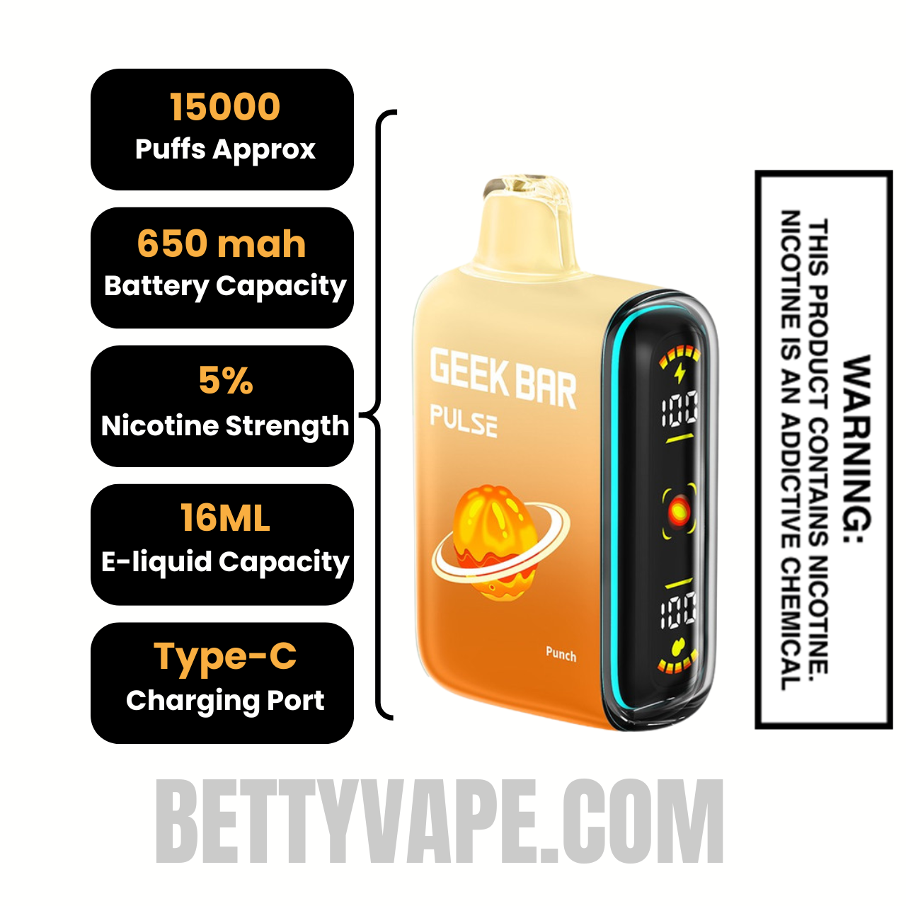 Punch Geek Bar Pulse Disposable Vape Specifications