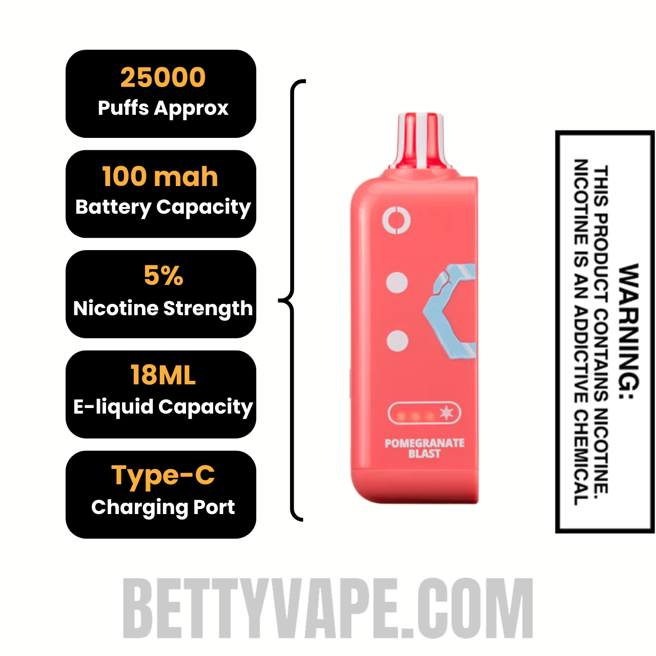 Pomegranate Blast Off Stamp Ice Cube 25K Disposable Pod Specifications