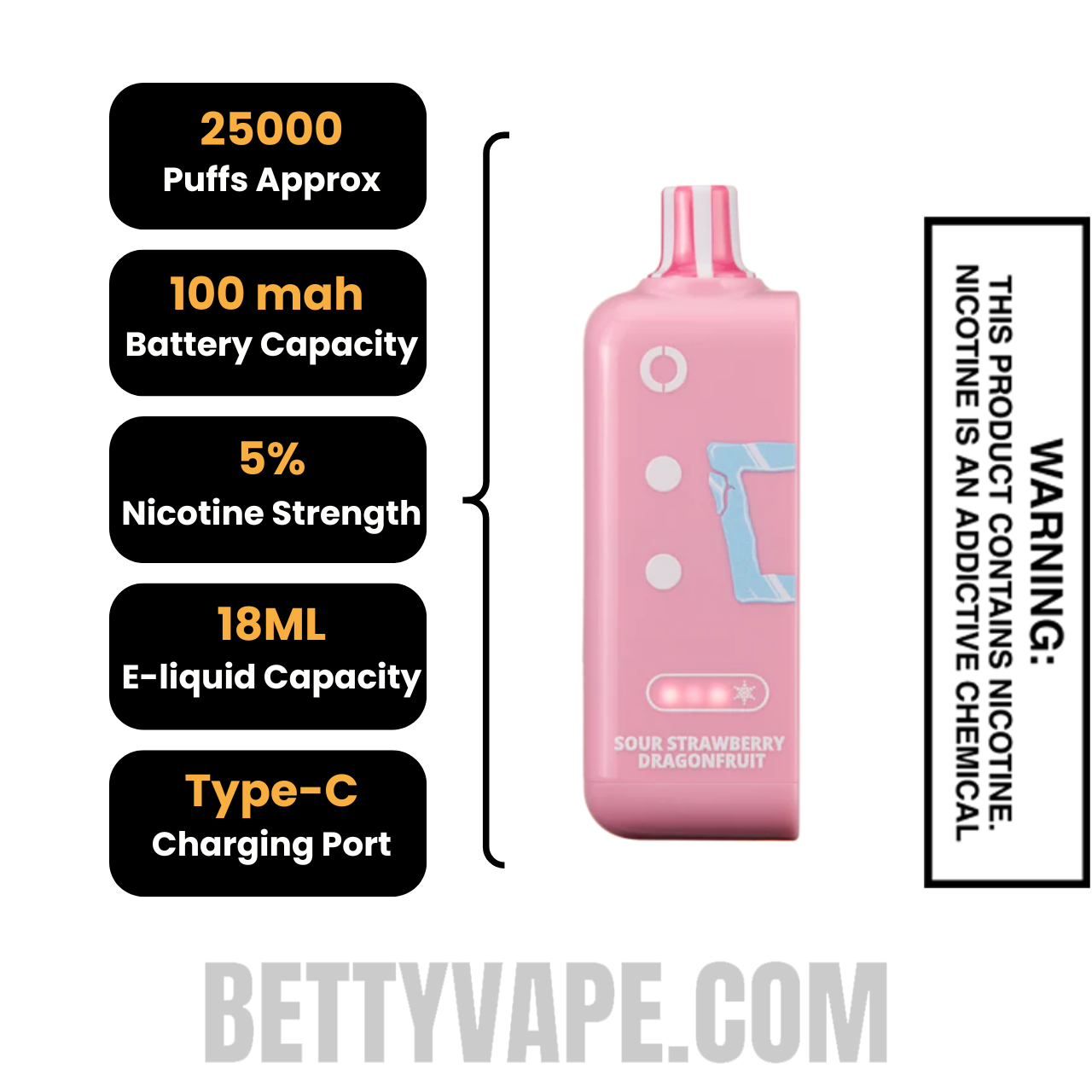 Sour Strawberry Dragonfruit Off Stamp Ice Cube 25K Disposable Pod Specifications