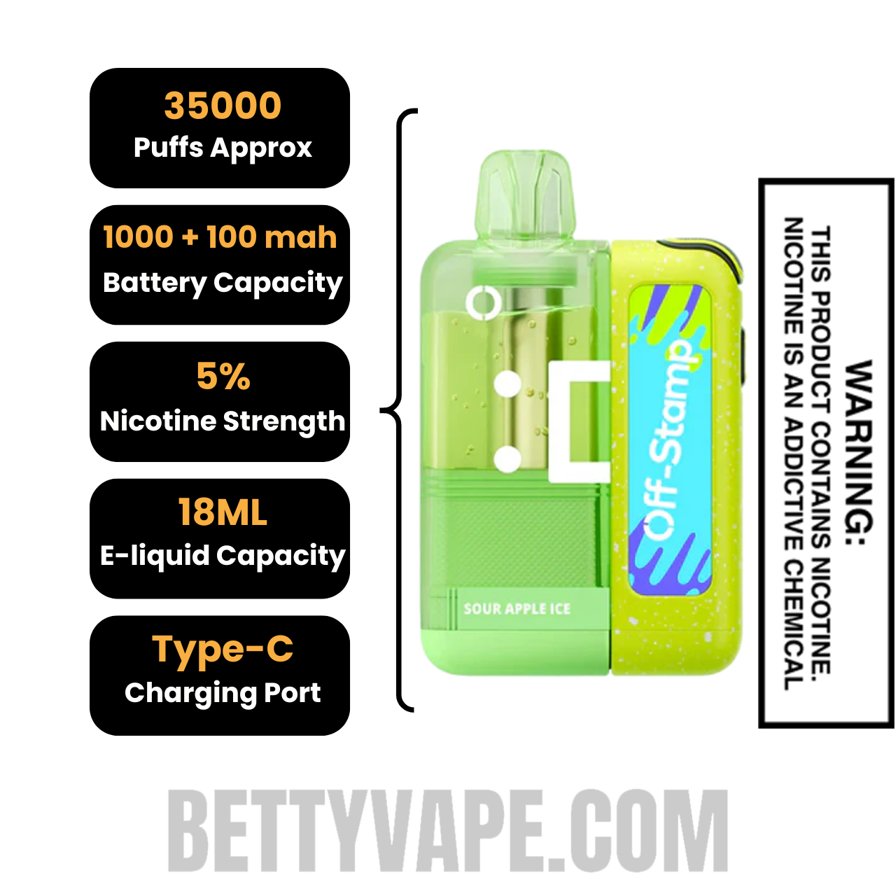 Sour Apple Ice Off Stamp X Crystal Cube 35K Disposable Kit Specifications