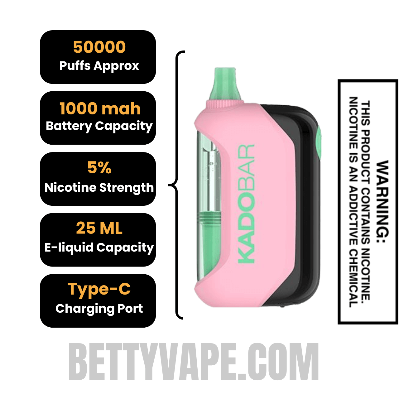 Lychee Watermelon Kado Bar Drip 50K Disposable Vape Specifications