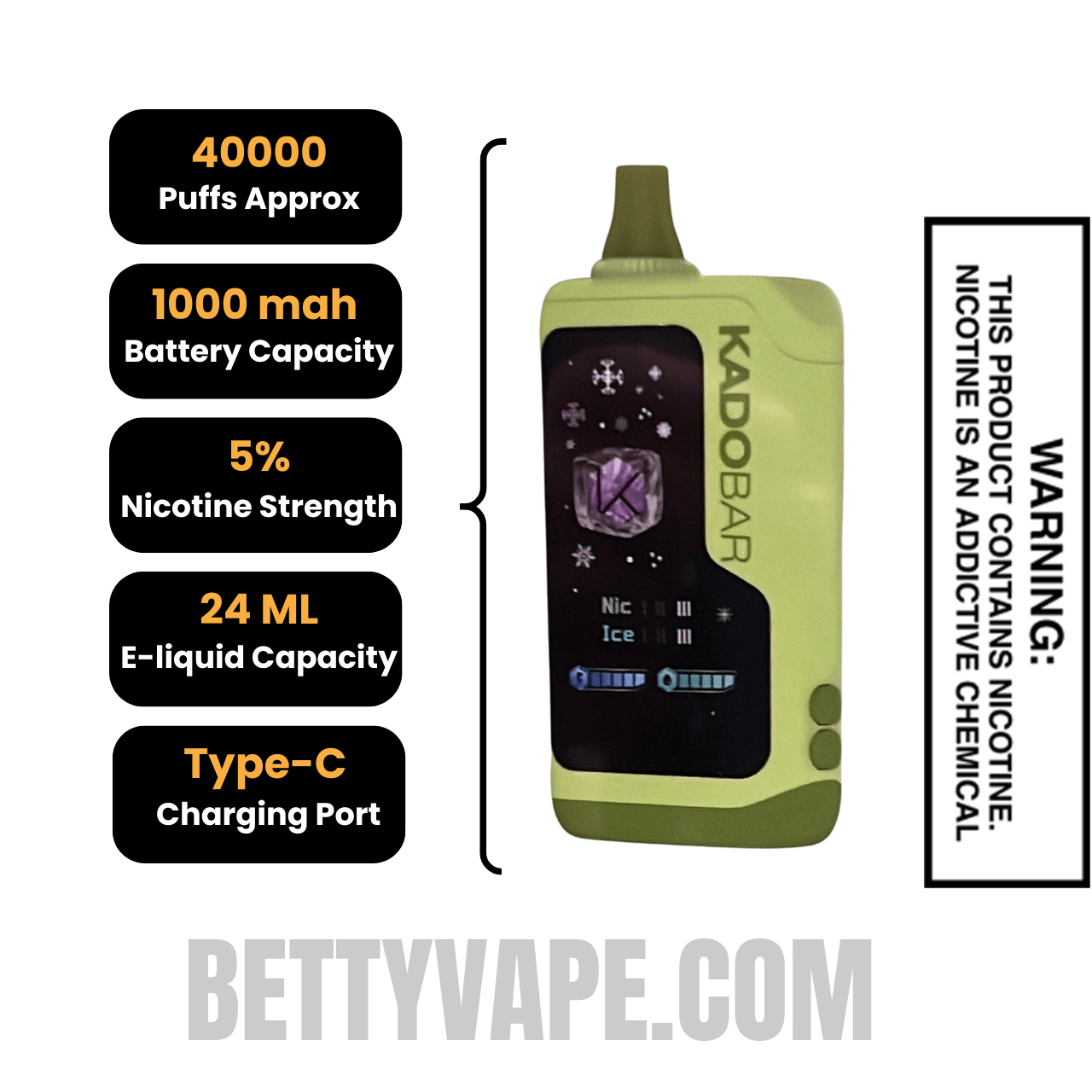 Kiwi Jam Ka do Bar NI40000 Ice-Nic Control Disposable Vape Specifications