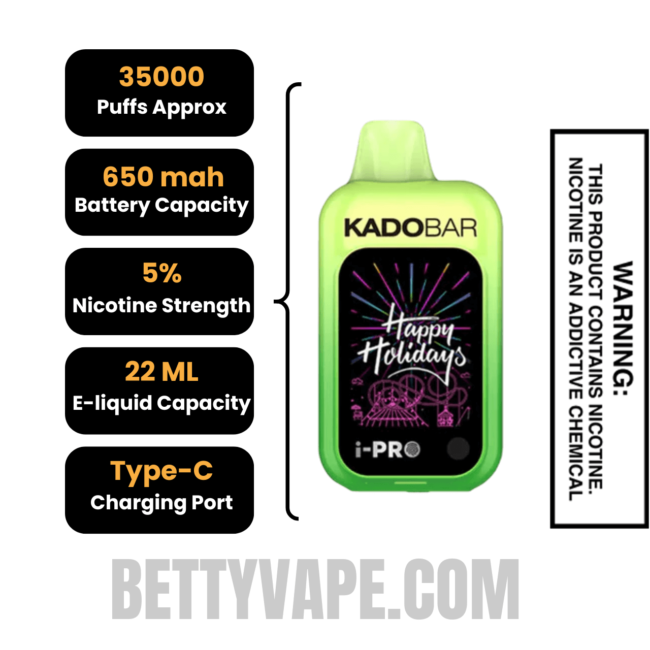 White Grape Watermelon Kado Bar i-Pro 35K Disposable Vape Specifications