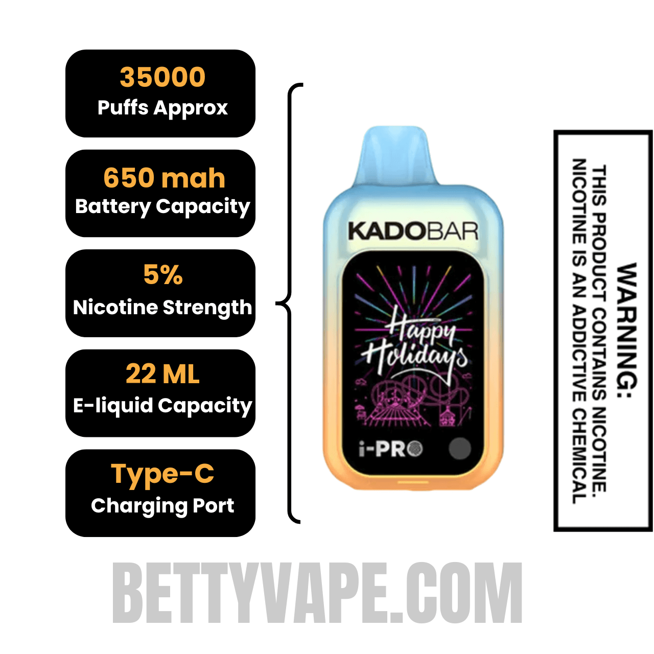 Blueberry Mango Kado Bar i-Pro 35K Disposable Vape Specifications
