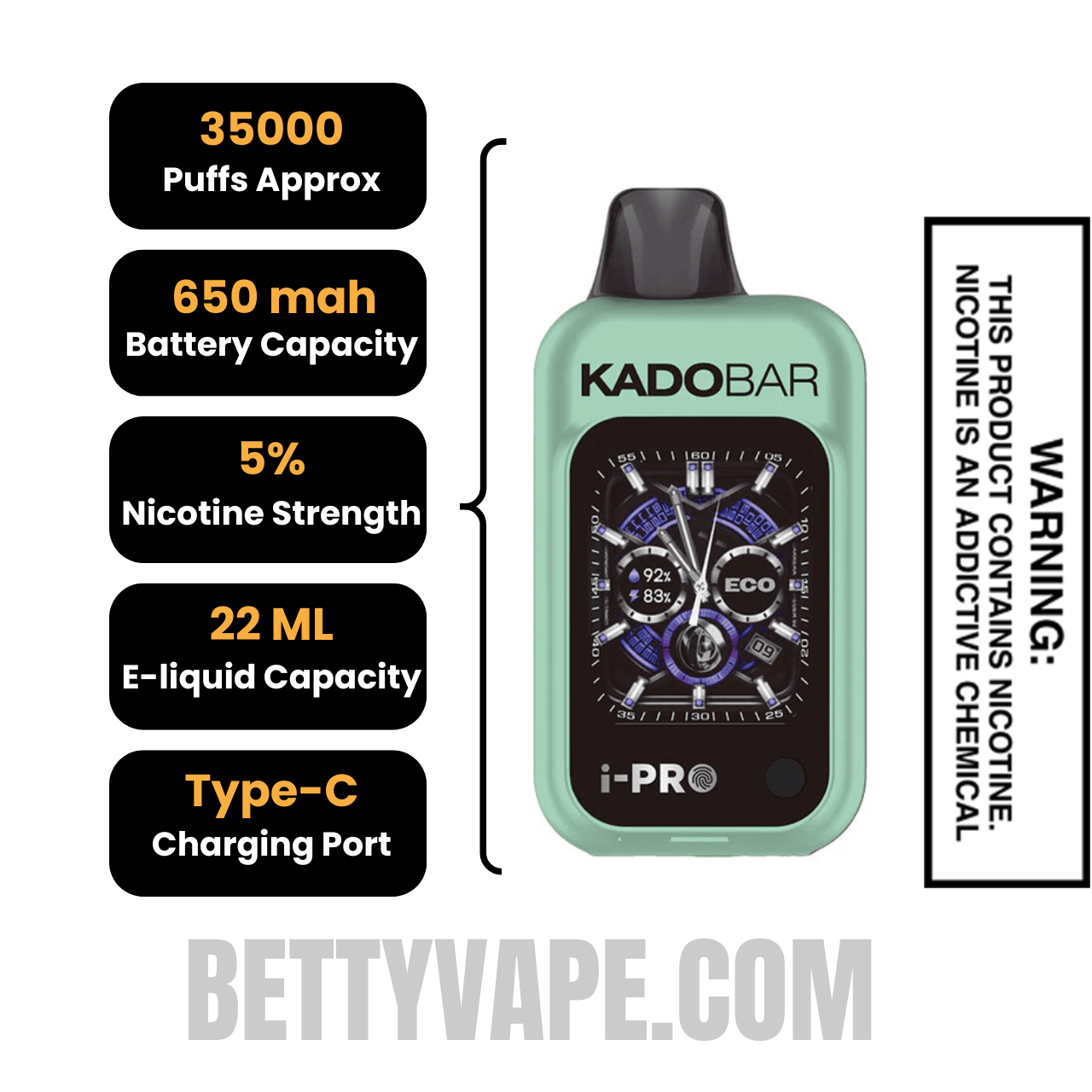 Simply Mint Kado Bar i-Pro 35K Disposable Vape Specifications