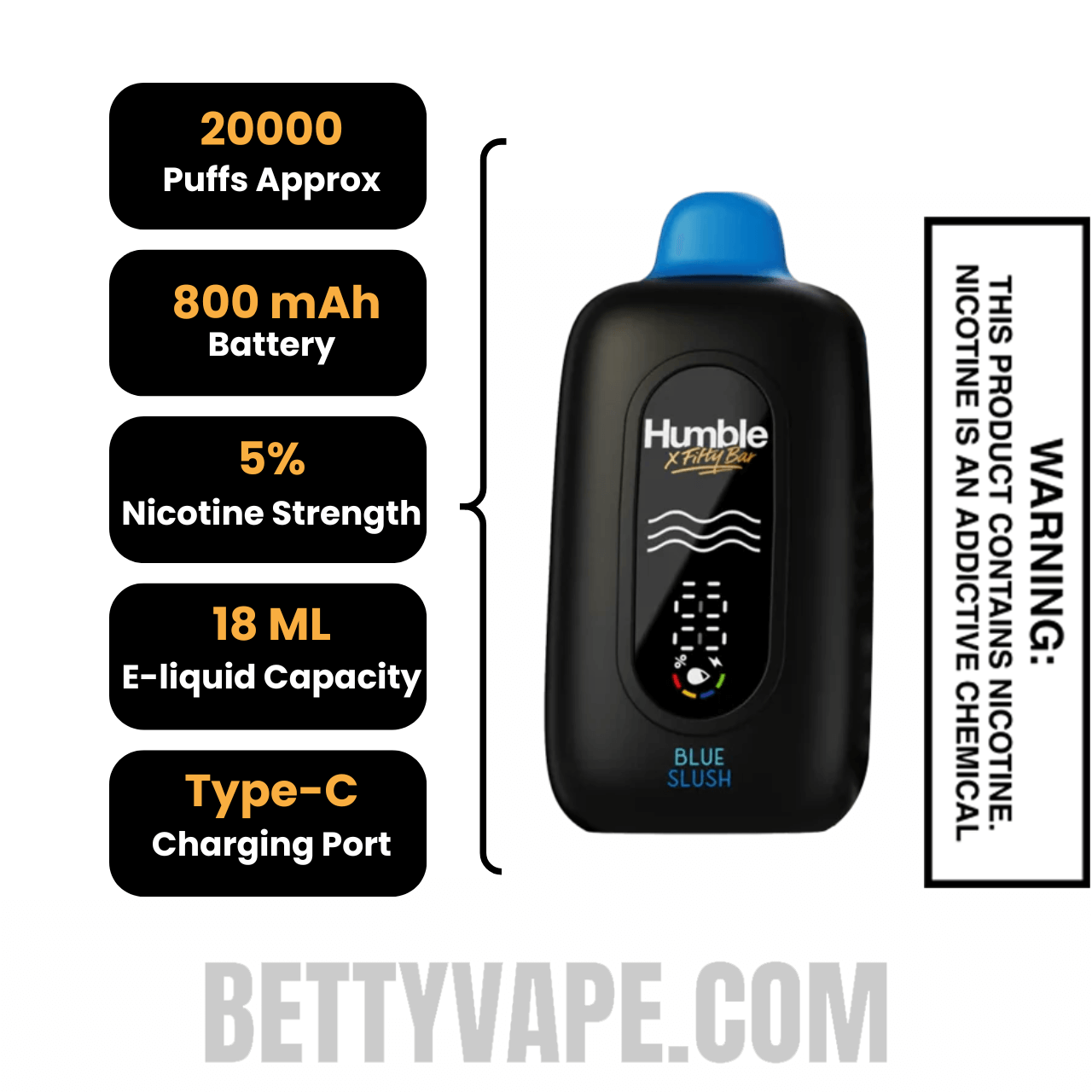 Blue Slush Humble X Fifty Bar 20K Disposable Vape Specifications