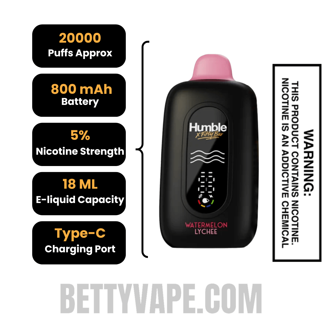Watermelon Lychee Humble X Fifty Bar 20K Disposable Vape Specifications