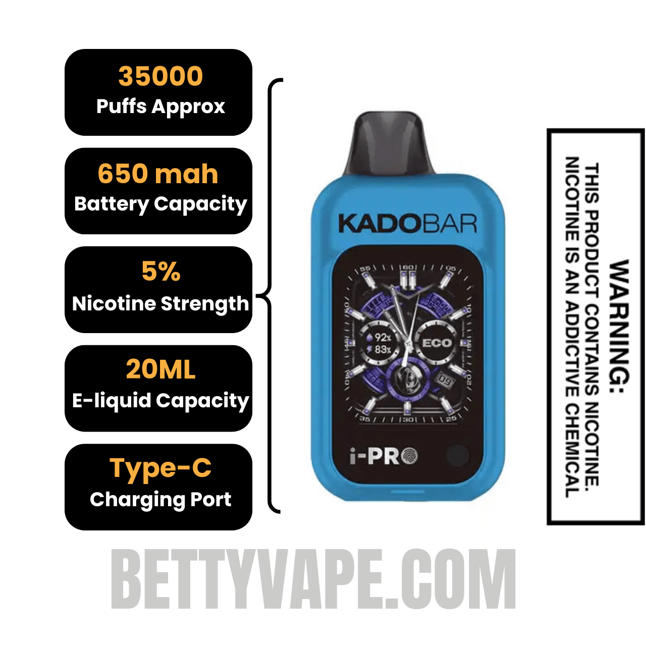 Blueberry Watermelon Kado Bar i-Pro 35K Disposable Vape Specifications