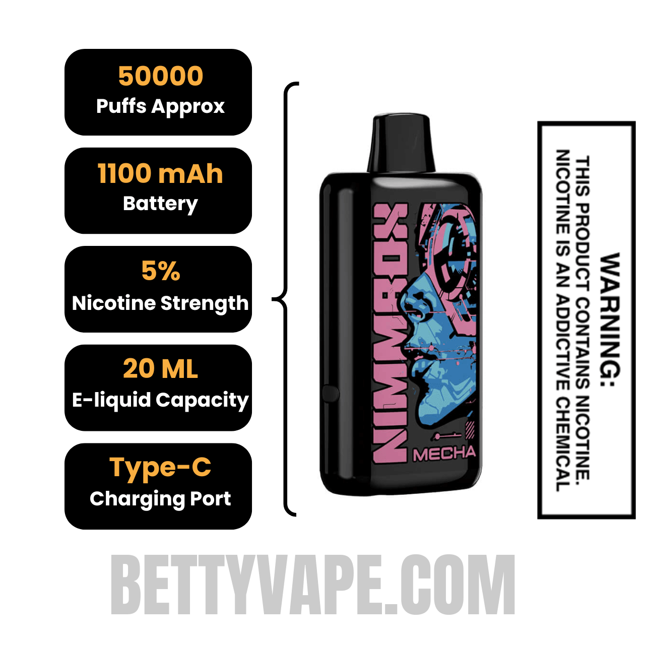 Grape Slush Nimmbox MECHA 50K Disposable Vape Specifications